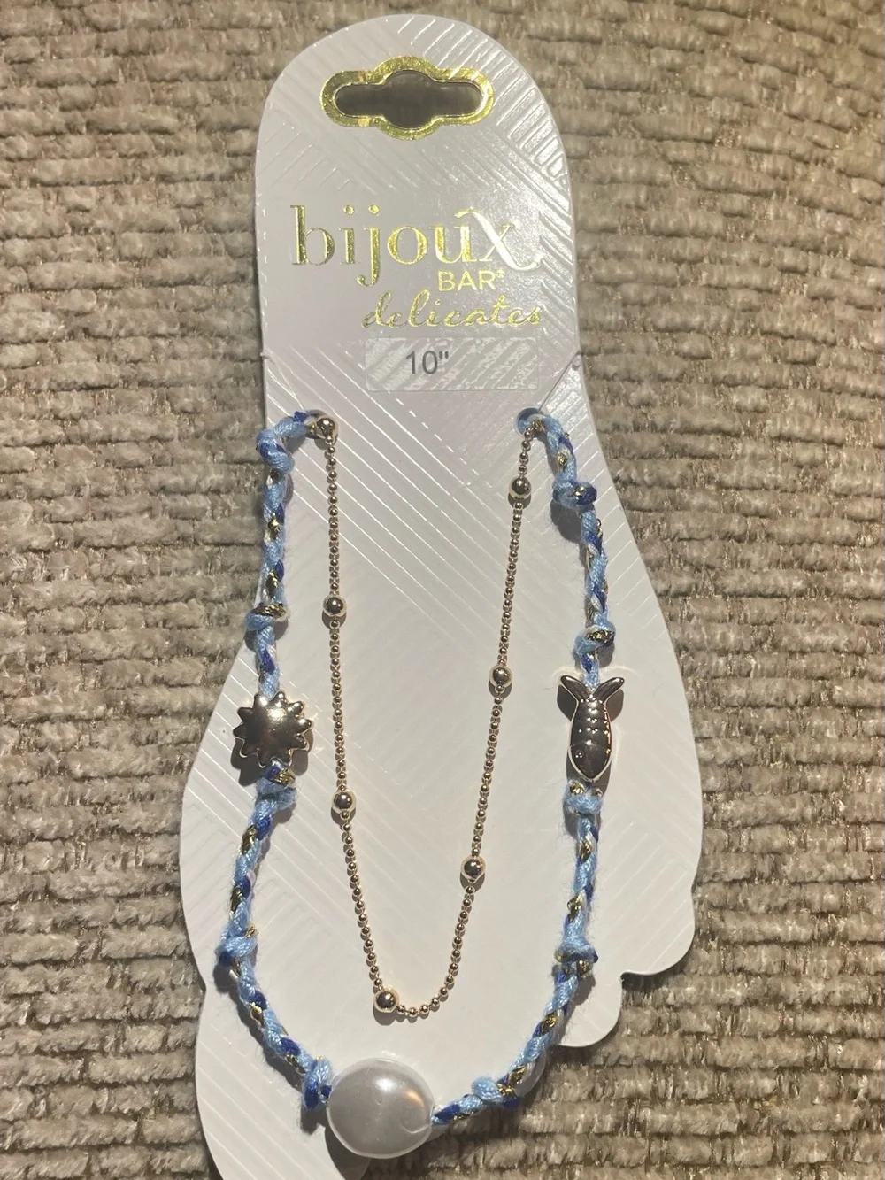 jblue braided anklet or bracelet with gold-tone charms